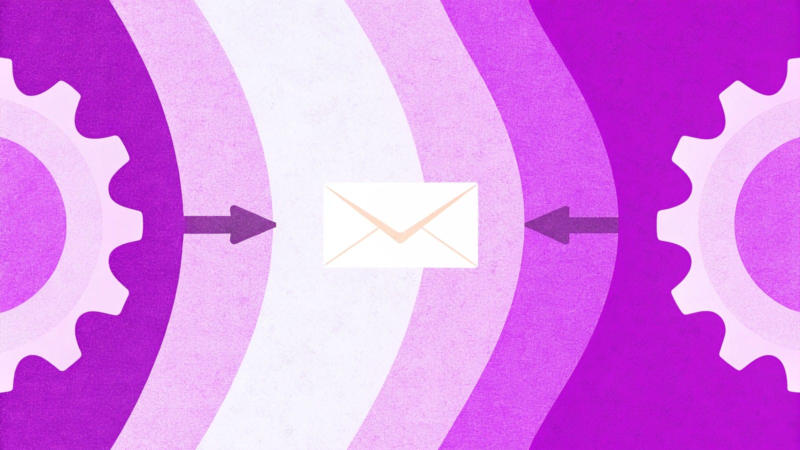 Magentowa aurora z kopertą i przepływem — marketing automation