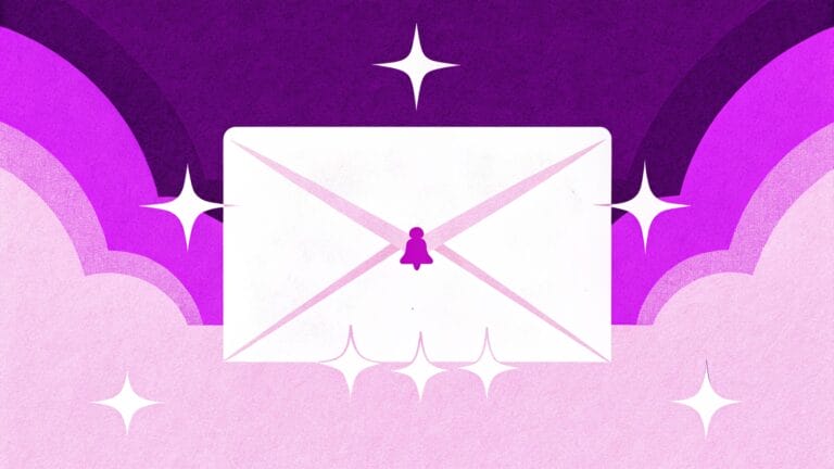 Magentowa aurora z kopertą i dzwonkiem - newsletter