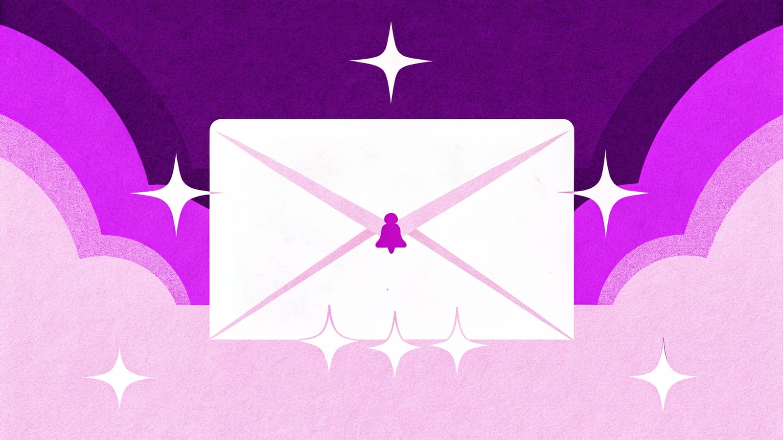 Magentowa aurora z kopertą i dzwonkiem — newsletter