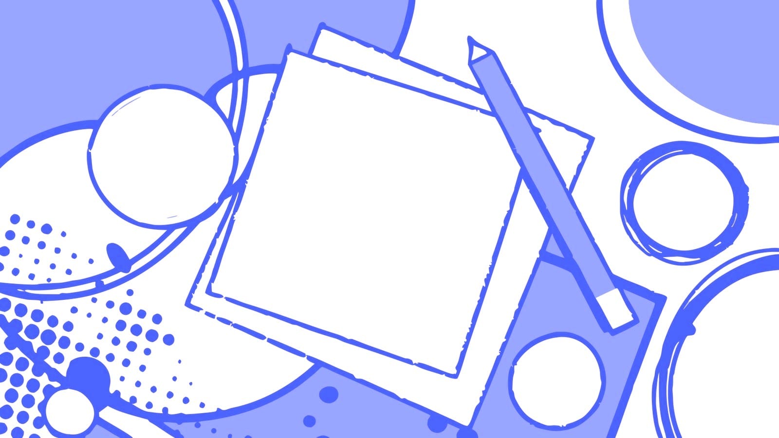 Indygo geometryczna kompozycja z piórem i dokumentem — SEO copywriting
