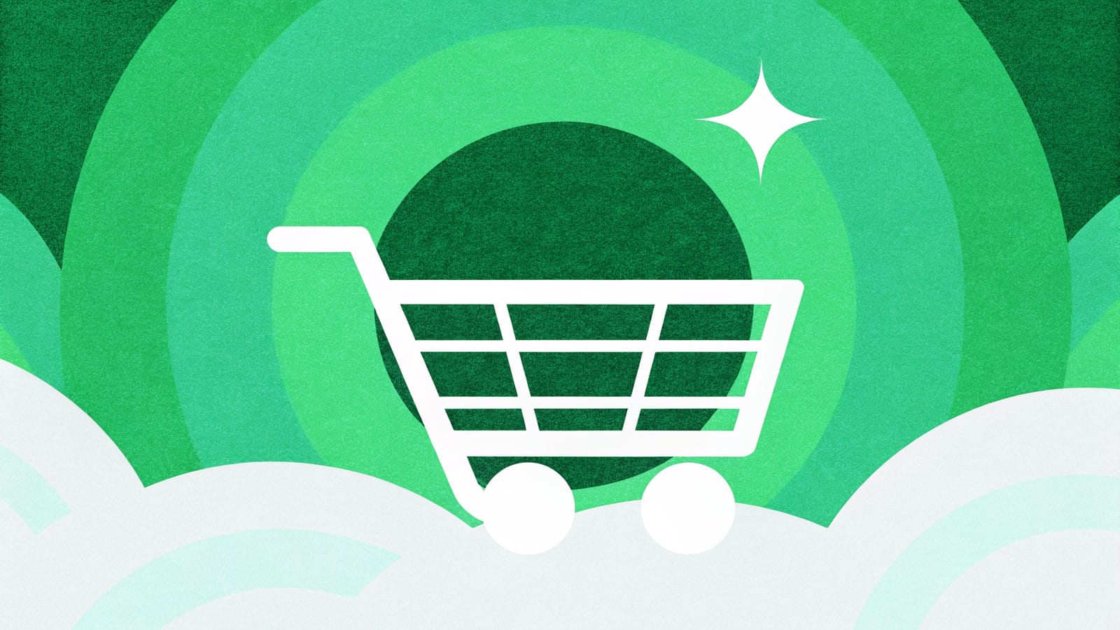 Zielona aurora z koszykiem zakupowym — e-commerce