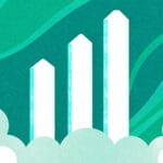 Google Analytics 4 - ikona rosnących słupków wykresu na tle teal