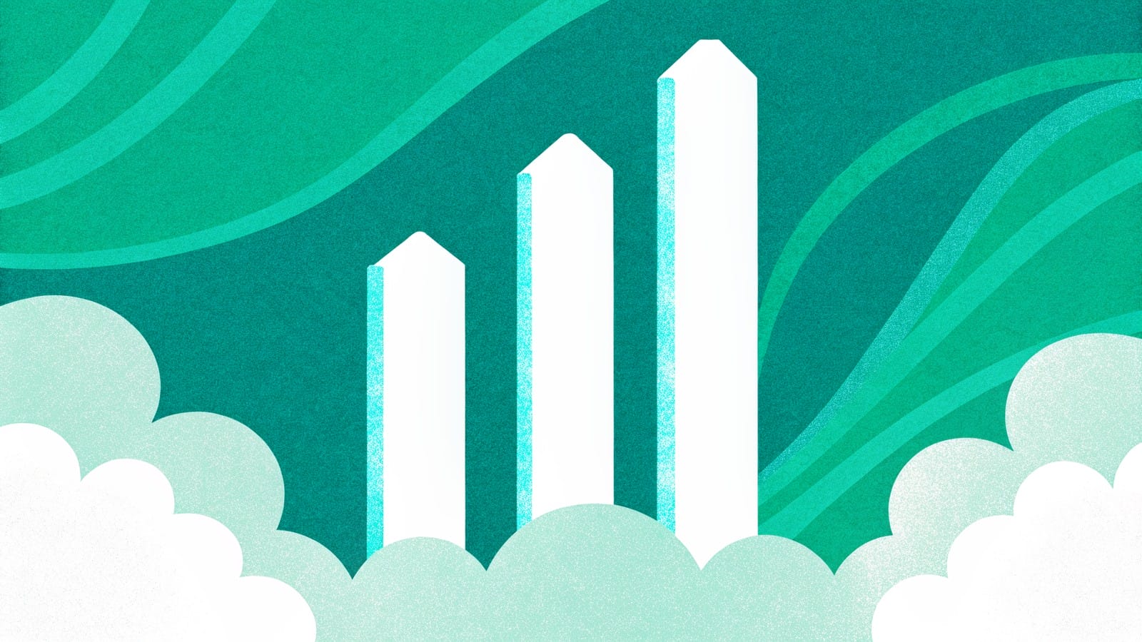 Google Analytics 4 - ikona rosnących słupków wykresu na tle teal