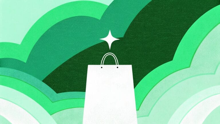 Ranking najlepszych platform e-commerce - torba z gwiazdką na tle zielonym