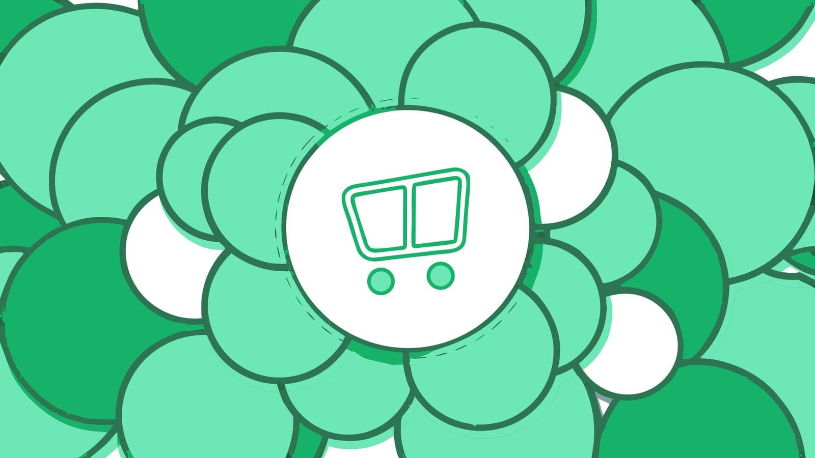 Zielona geometryczna kompozycja z koszykiem — e-commerce