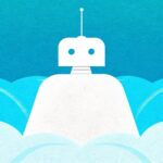 Biała sylwetka robota na tle turkusowych fal - ilustracja badania blokowania botów AI w plikach robots.txt